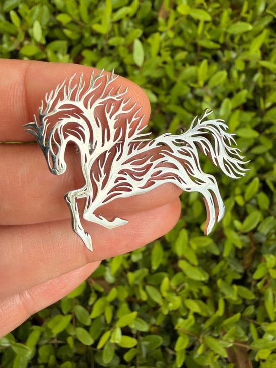 Zara Jewelry - Silver Horse Cutout Brooch - Elegant Filigree Stallion